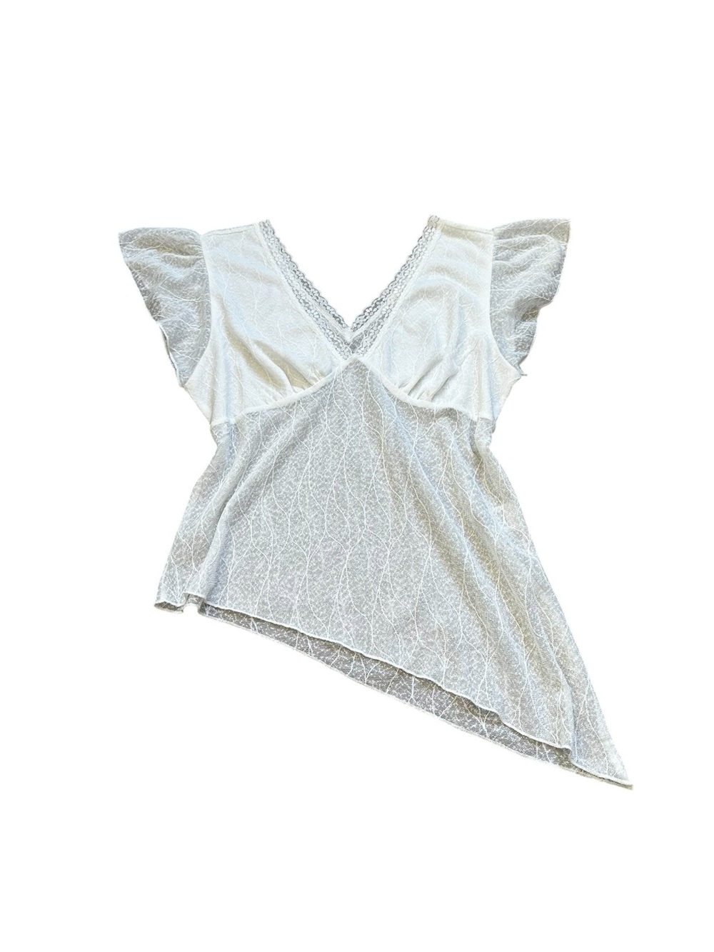 Free Kisses White Sheer Mesh Lace Babydoll Top Y2K Fairycore Angel Coquette
